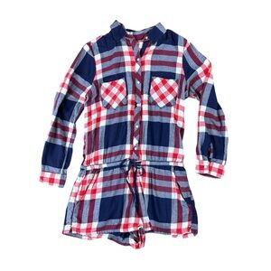 Woman’s Aerie flannel plaid long sleeve flannel romper size L
